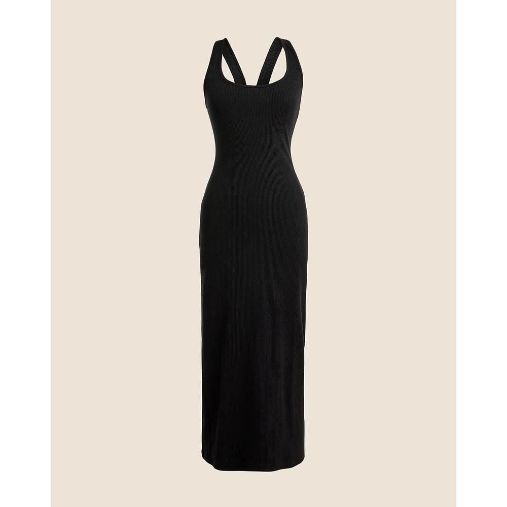 J. Crew Vintage Rib Cross Back Midi Dress Black Sleeveless Slit Tank Small